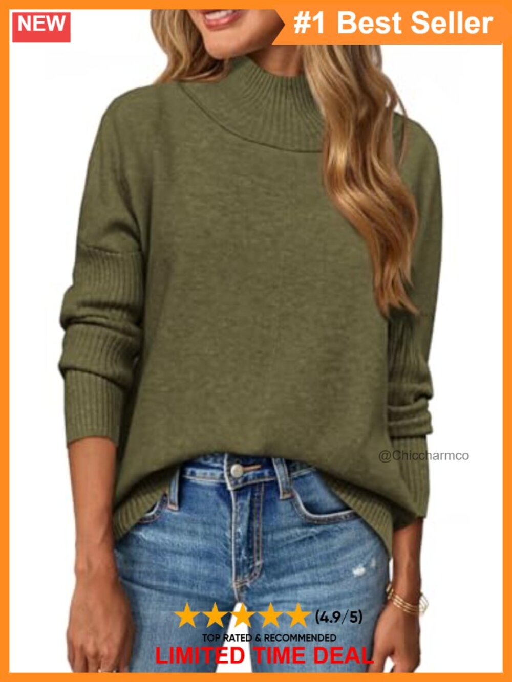 Womens Mock Neck Batwing Sleeve Ribbed Knit Pullover Sweater for Fall Winter